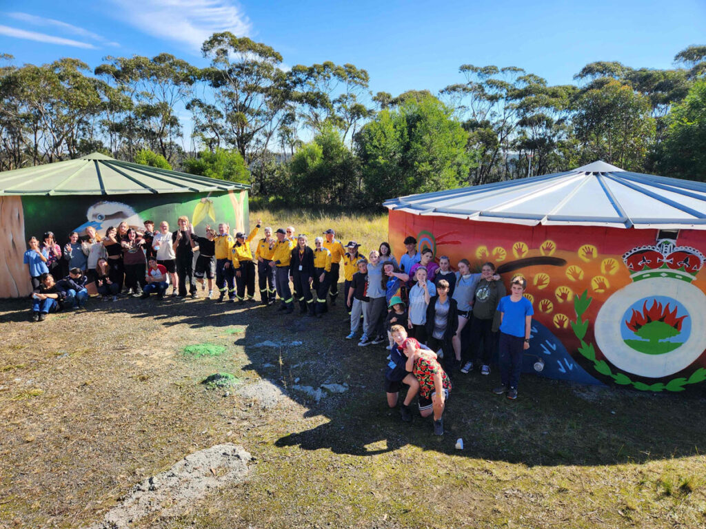 mural groupo shot MYST Partnership Highlights Rural Fire Service Springwood High School and Nepean Performing Arts High School and two local street artists MYST