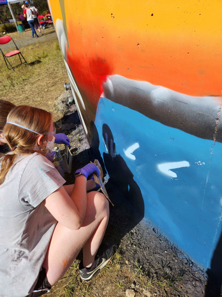 painting mural 1 MYST Partnership Highlights Rural Fire Service Springwood High School and Nepean Performing Arts High School and two local street artists MYST