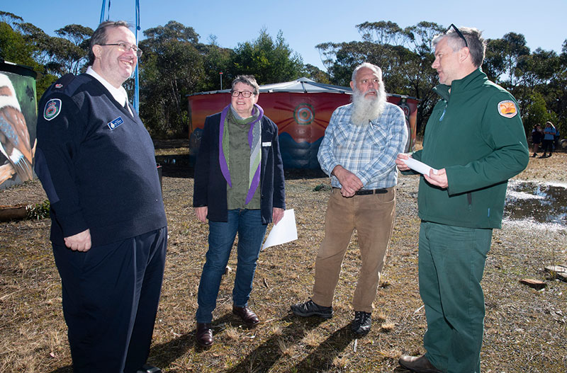 vip guests at commemoration MYST Partnership Highlights Rural Fire Service Springwood High School and Nepean Performing Arts High School and two local street artists MYST